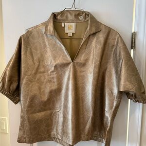 Emily McCarthy Metallic Snake Print Collared Top